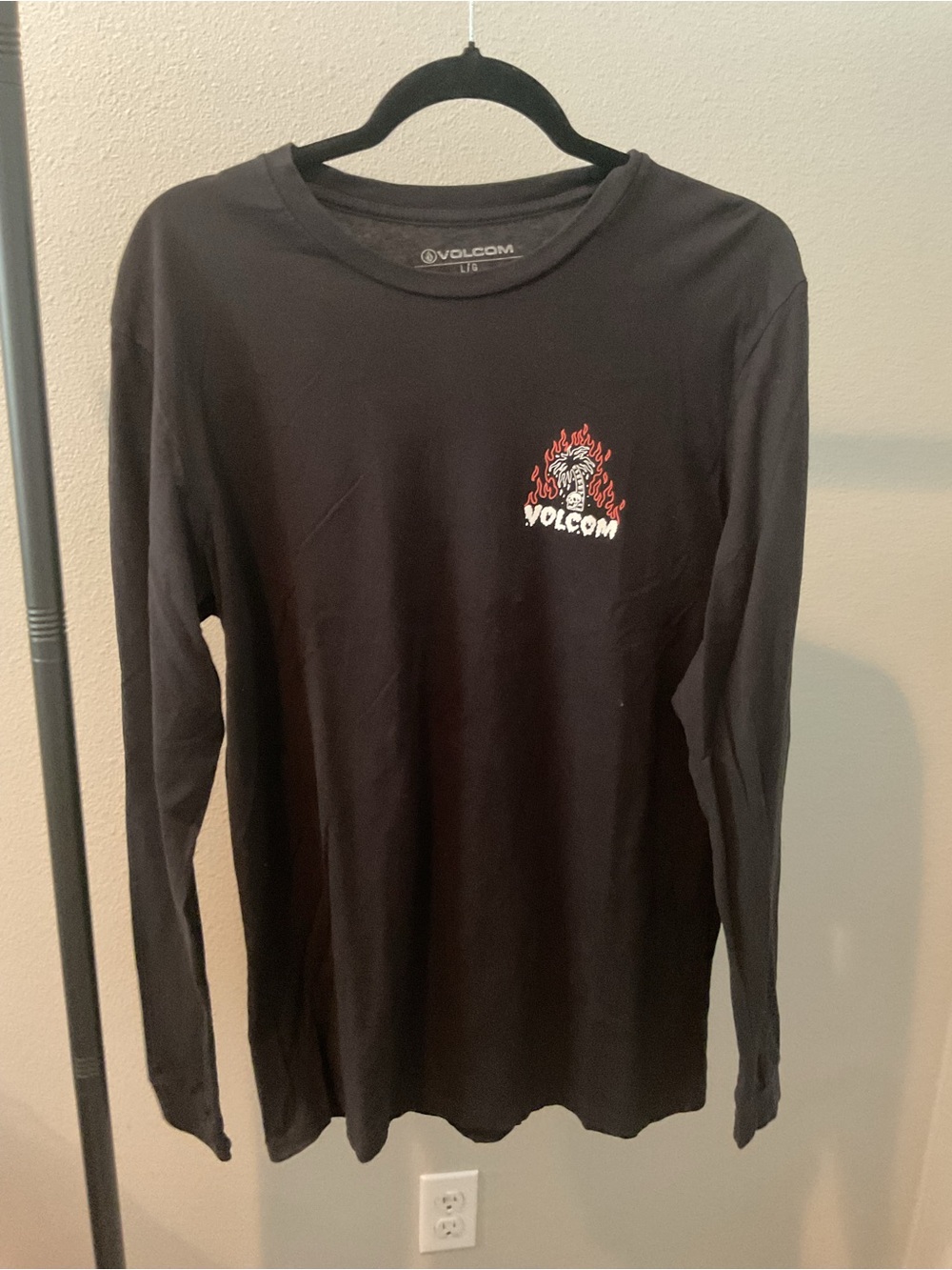 Volcom Black Long Sleeve Tee with Red Flame Logo